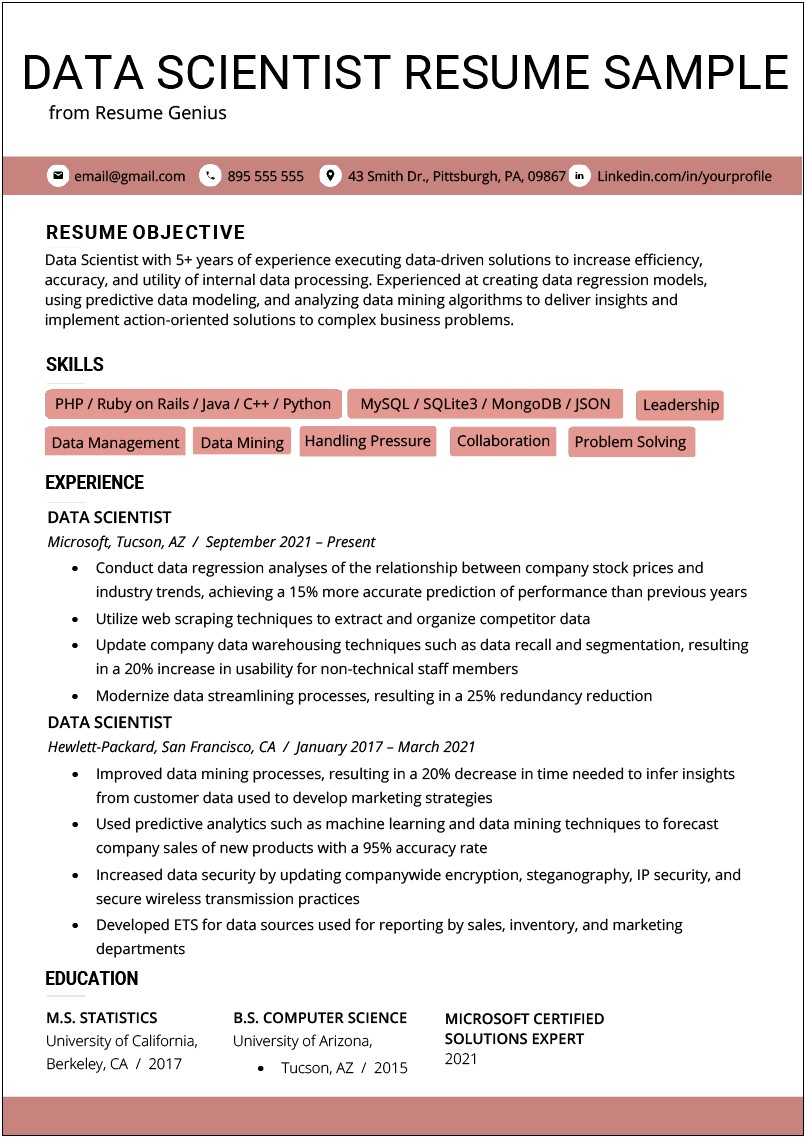 Example Of Resume For Data Entry