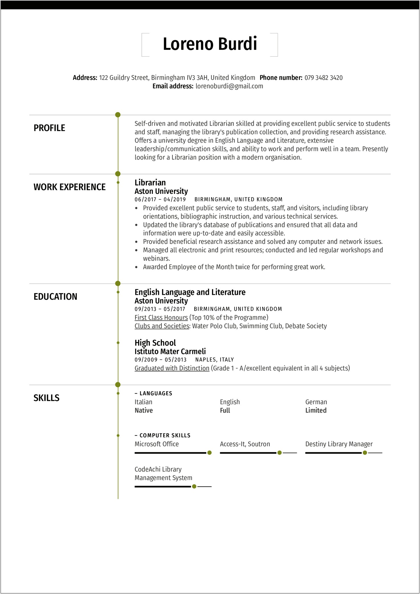 Example Of Resume For Library Assistant