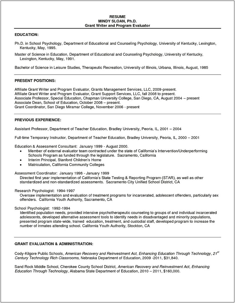 Example Of Resume For Non Graduate