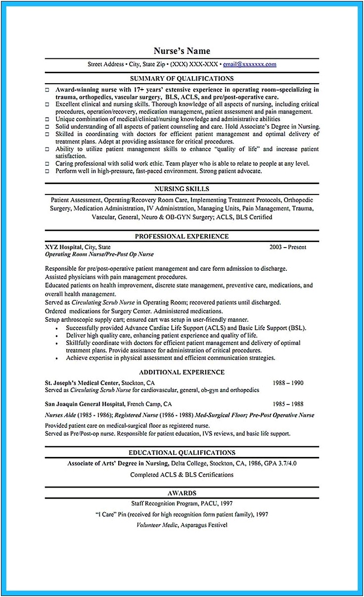 Example Of Resume For Nurses Qualifications