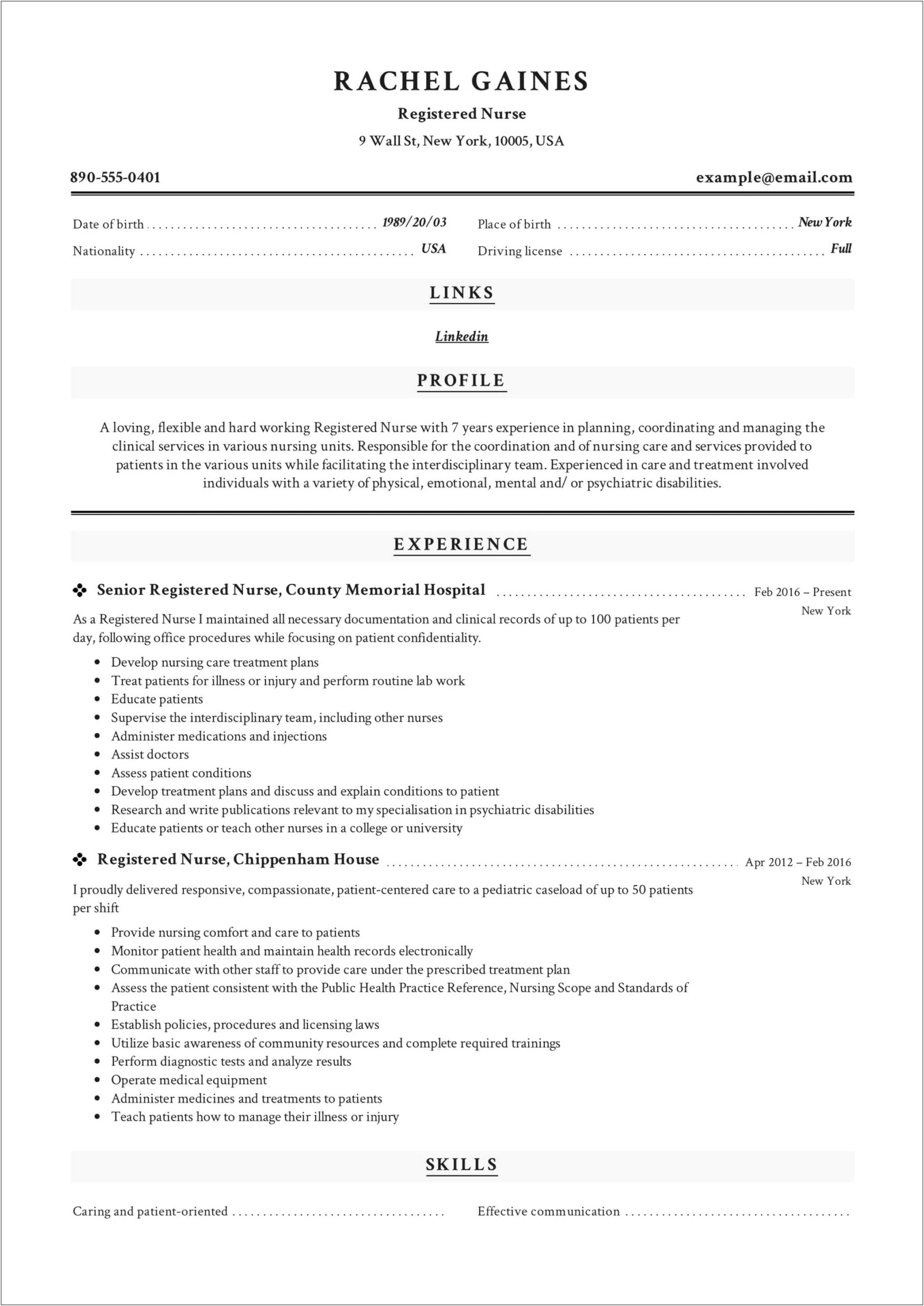 Example Of Resume For Practical Nurse