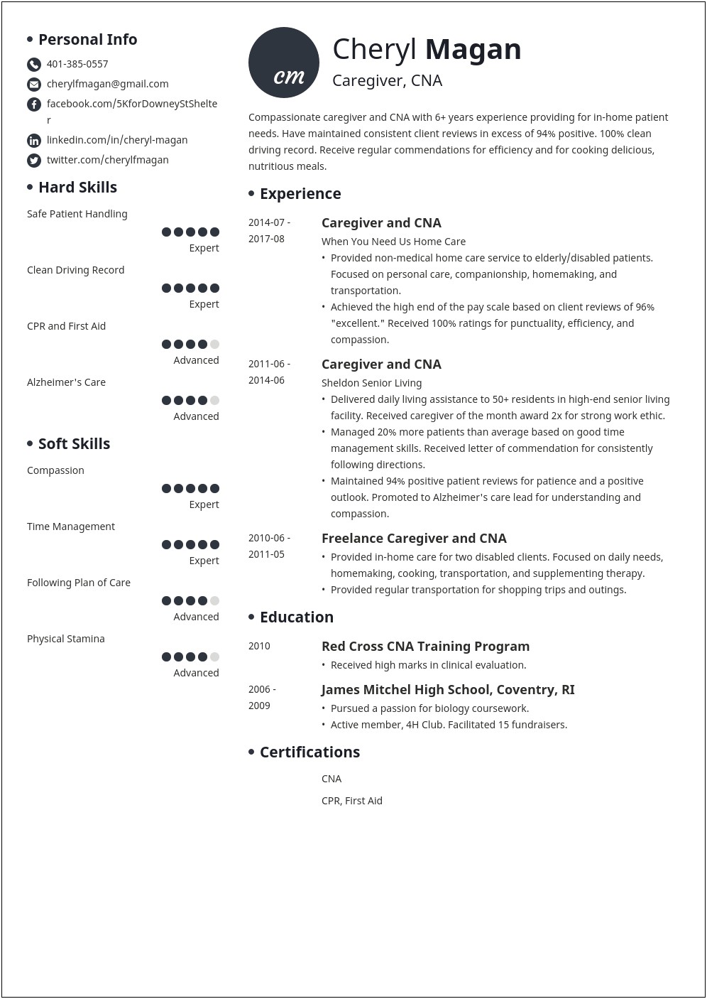 Example Of Resume For Senior Living