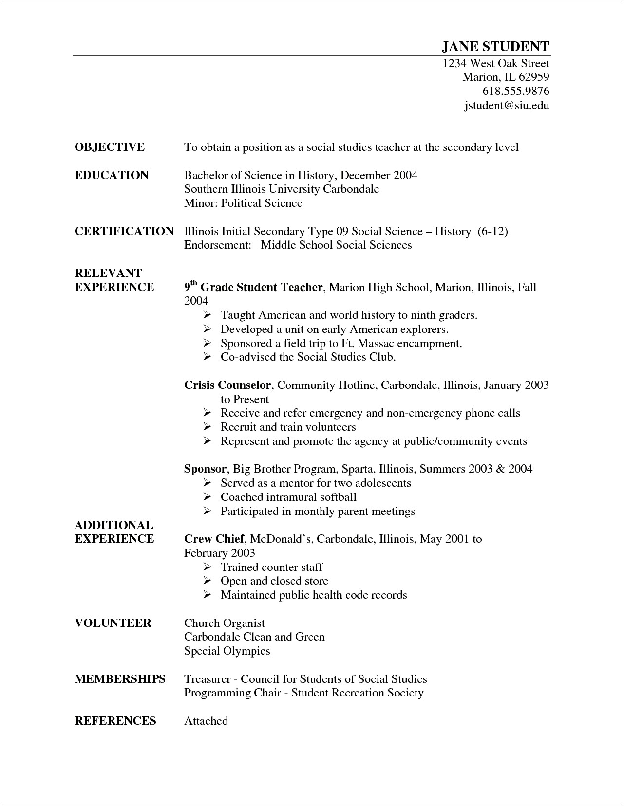 Example Of Resume Format For Teacher