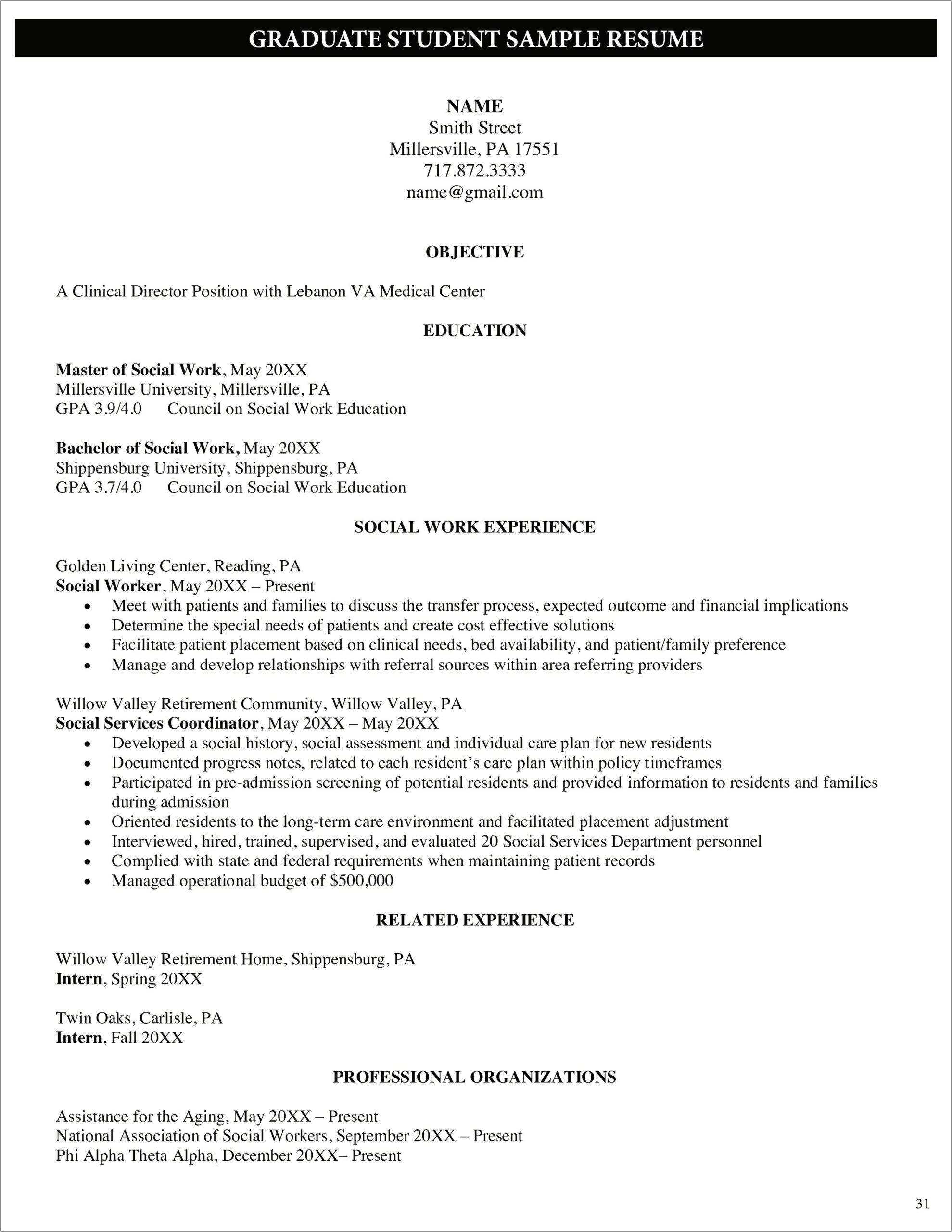 Example Of Resume In Cliical Social Work