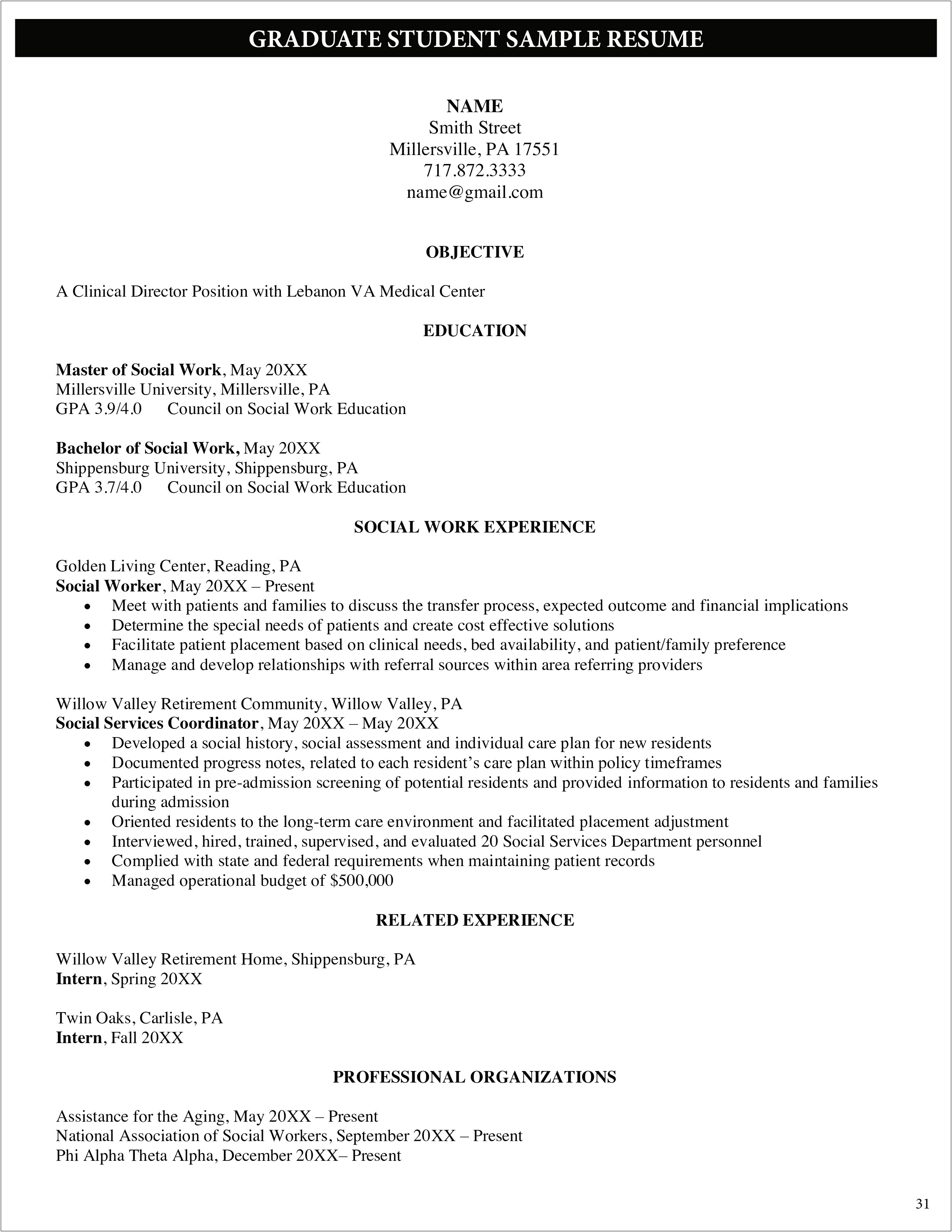 Example Of Resume In Cliical Social Work