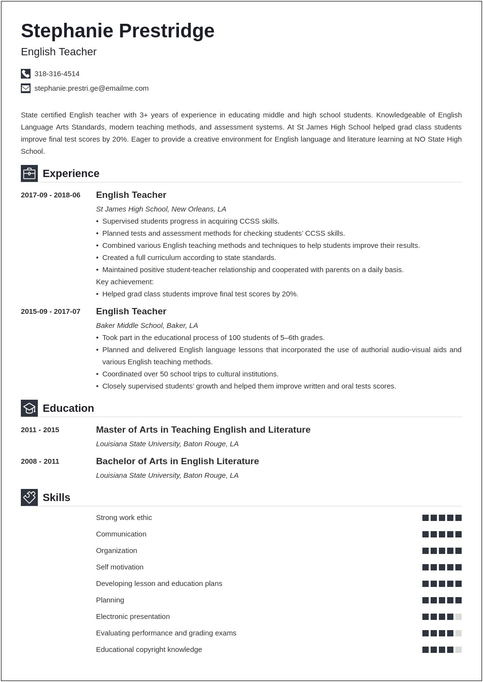 Example Of Resume In English Pdf