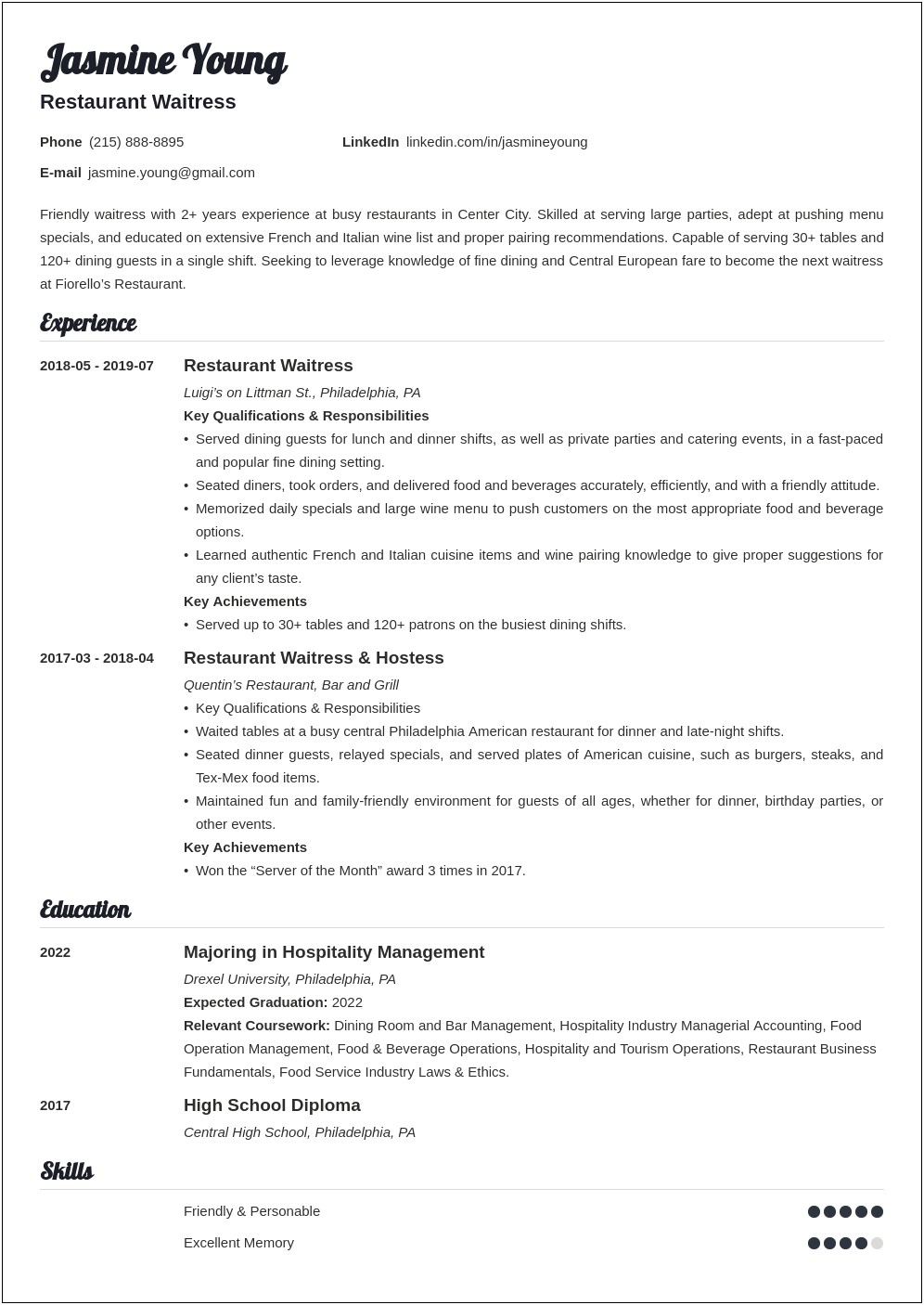 Example Of Resume Introduction Young Perdon