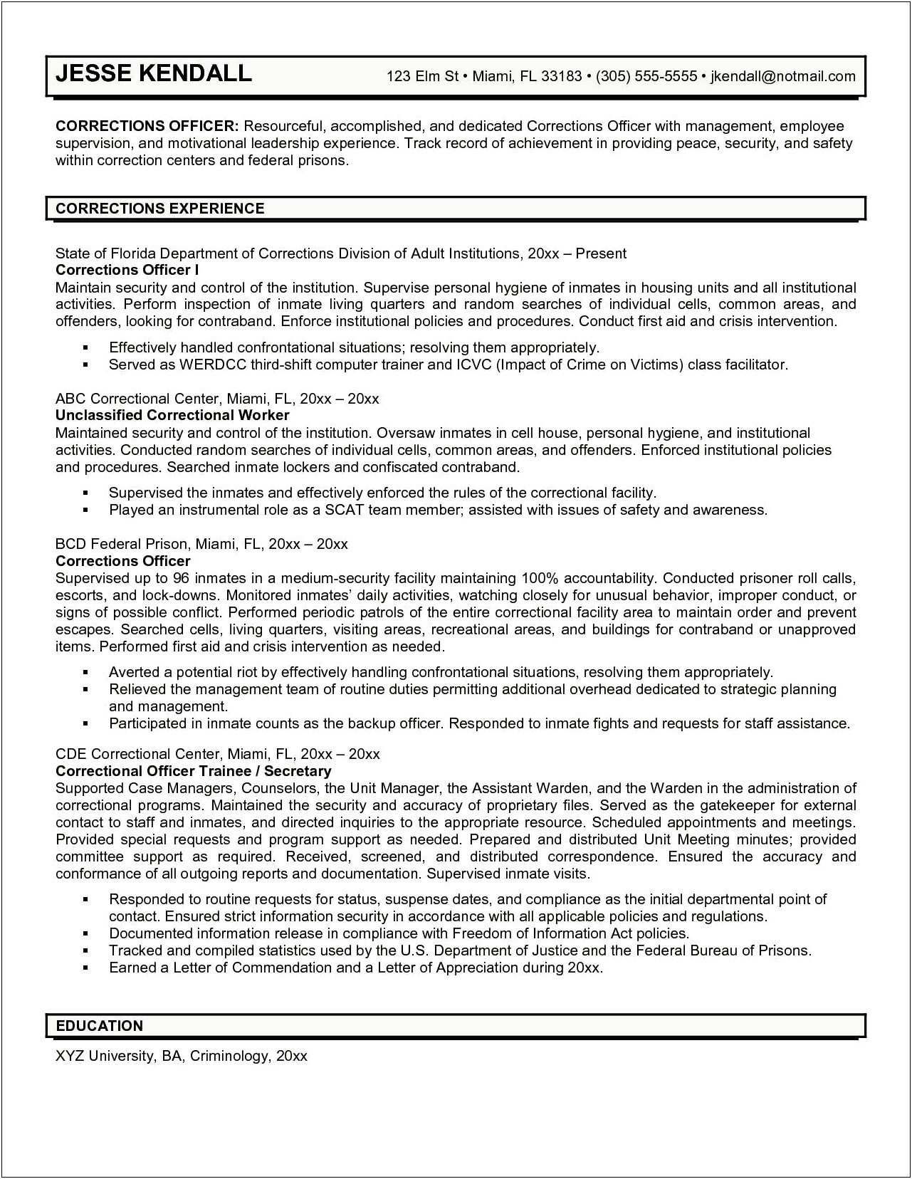 Example Of Resume Letter For Criminology