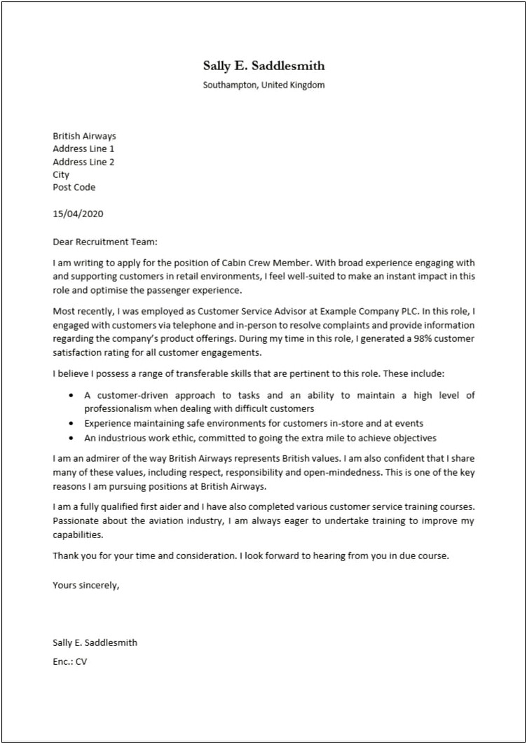 Example Of Resume Letter For Service Crew