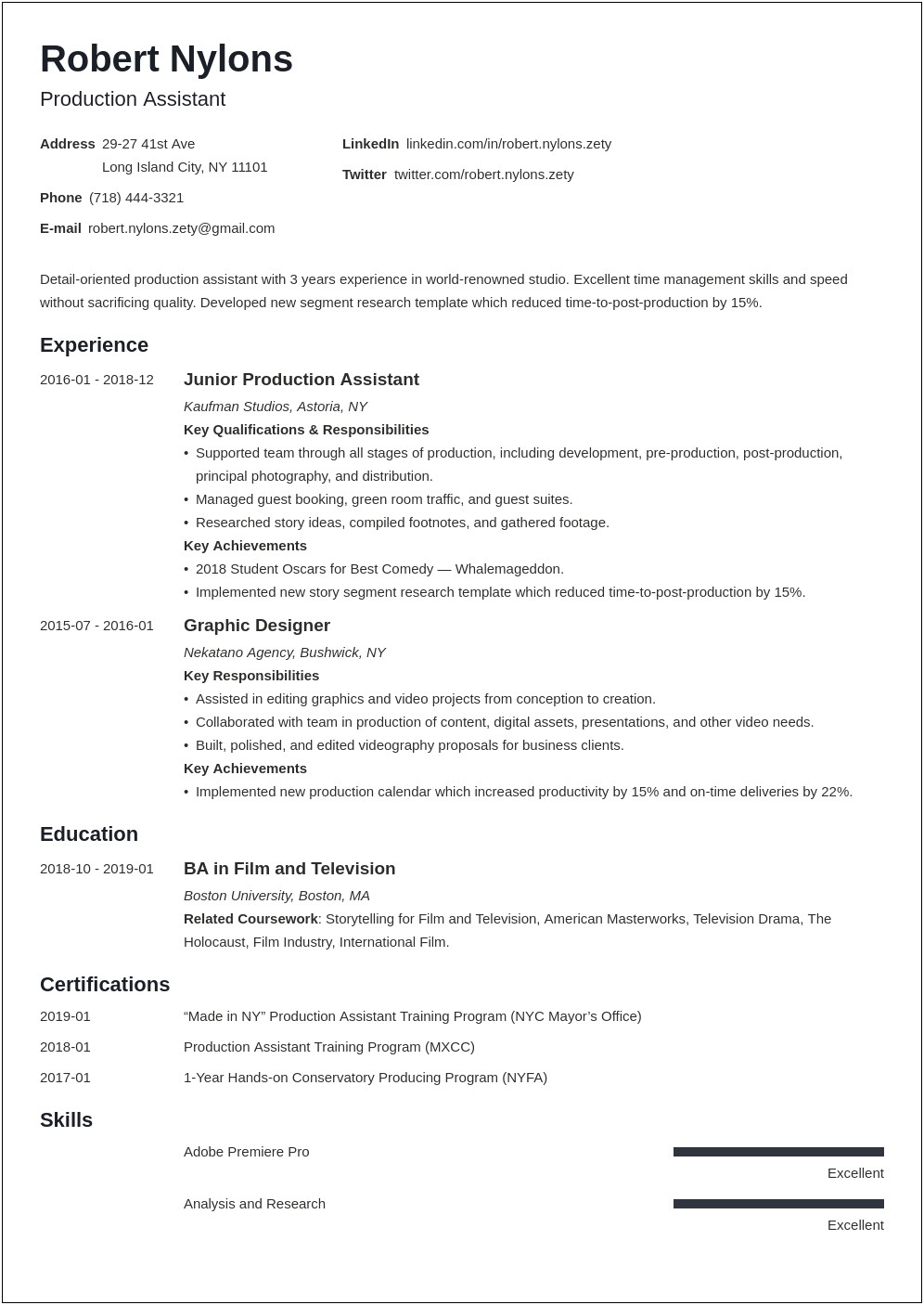 Example Of Resume Objectives For Production Team Member