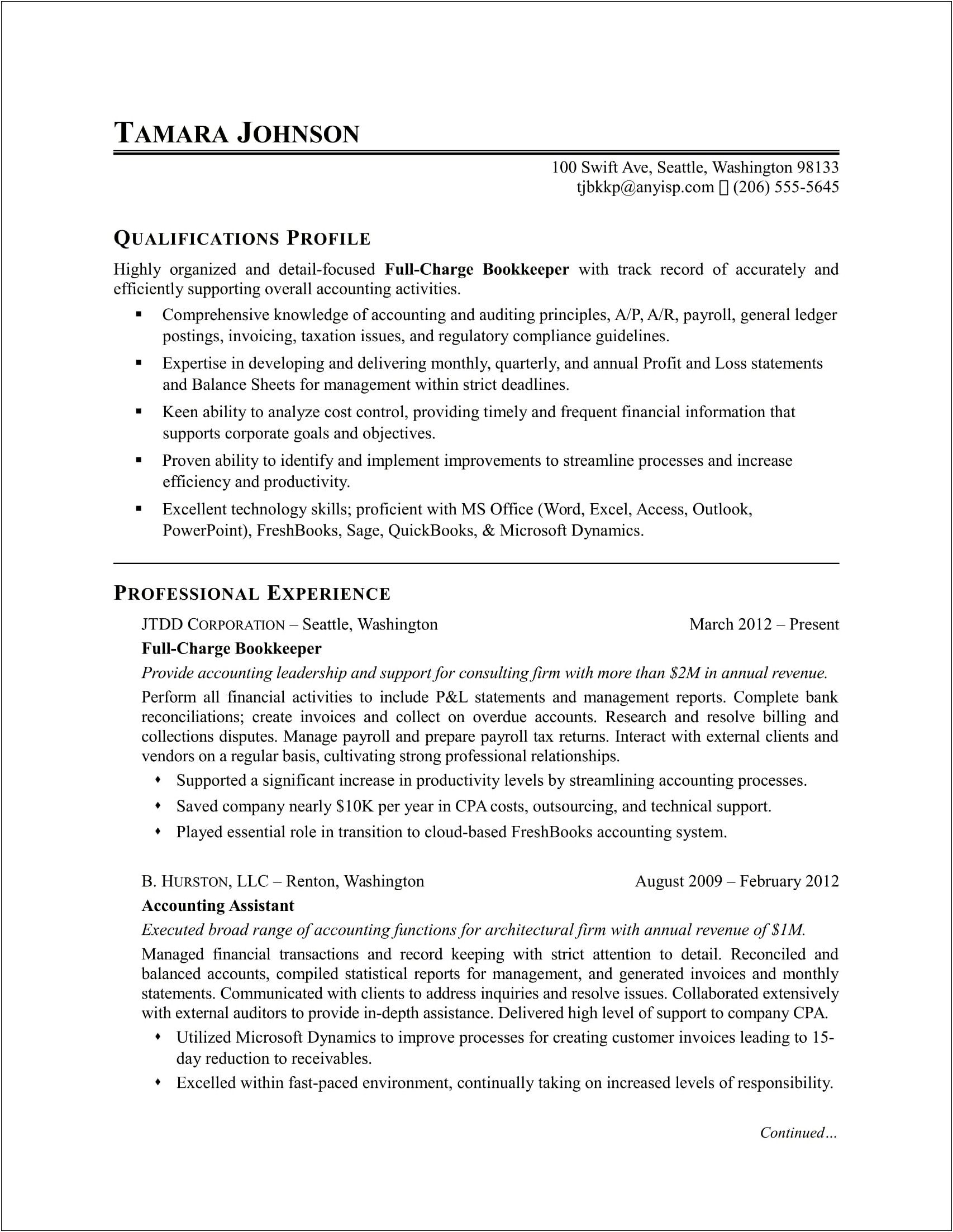 Example Of Resume Of A Accountant