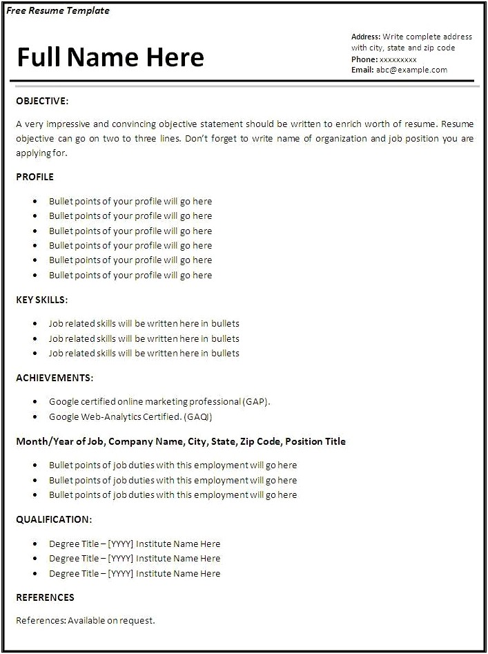 Example Of Resume To Apply Job Format