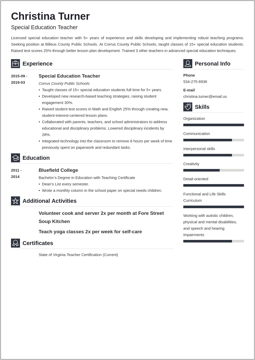 Example Of Resumes For Special Education Teacher