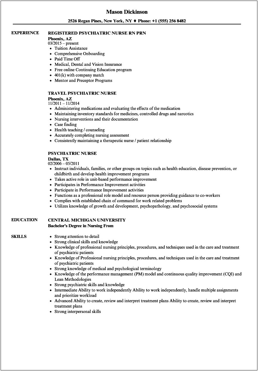 Example Of Rn Psychiatric Job Resume