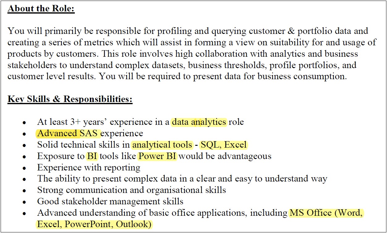 Example Of Skills Excel And Word For Resume