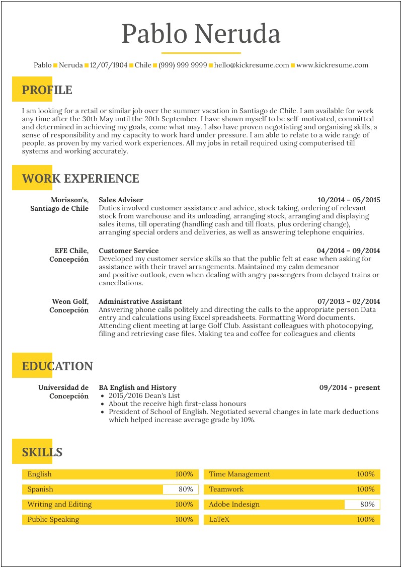 Example Of Skills In Resume For A Student