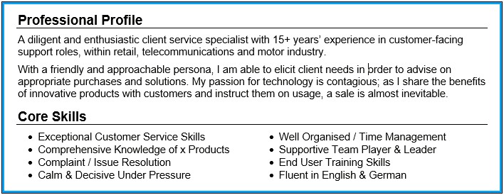 Example Of The Profile Part Of A Resume