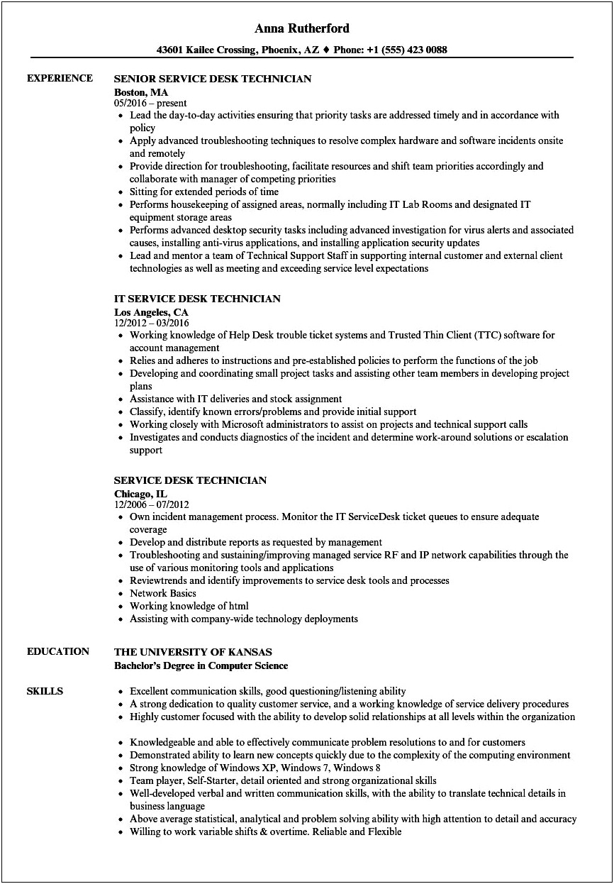 Example Of Tier 2 Technician Resume