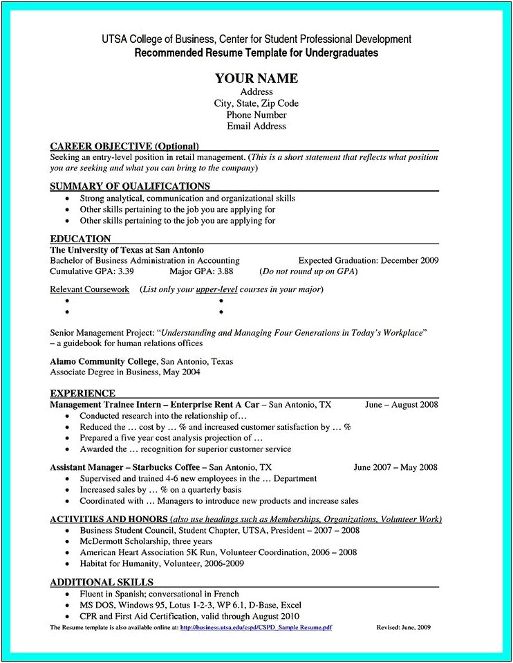 Example Of Unfinished Degree On Resume