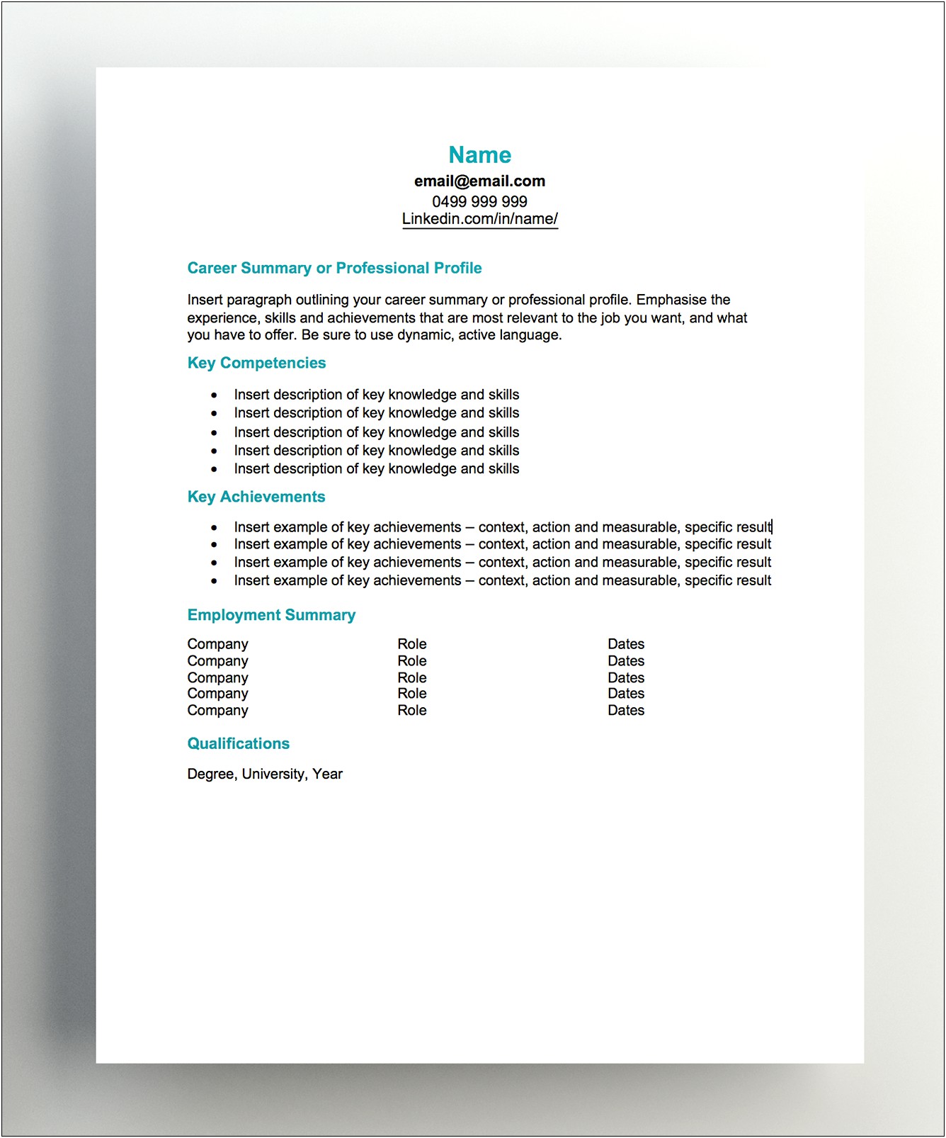 Example One Page Experience It Resume