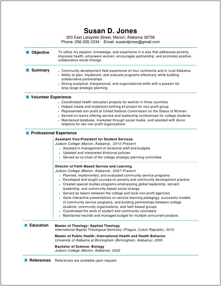 Example One Page Resume For Experience