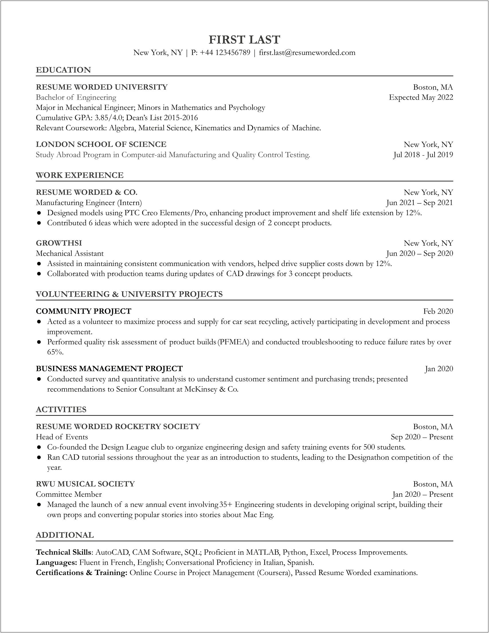 Example Process Engineer Entry Level Resume