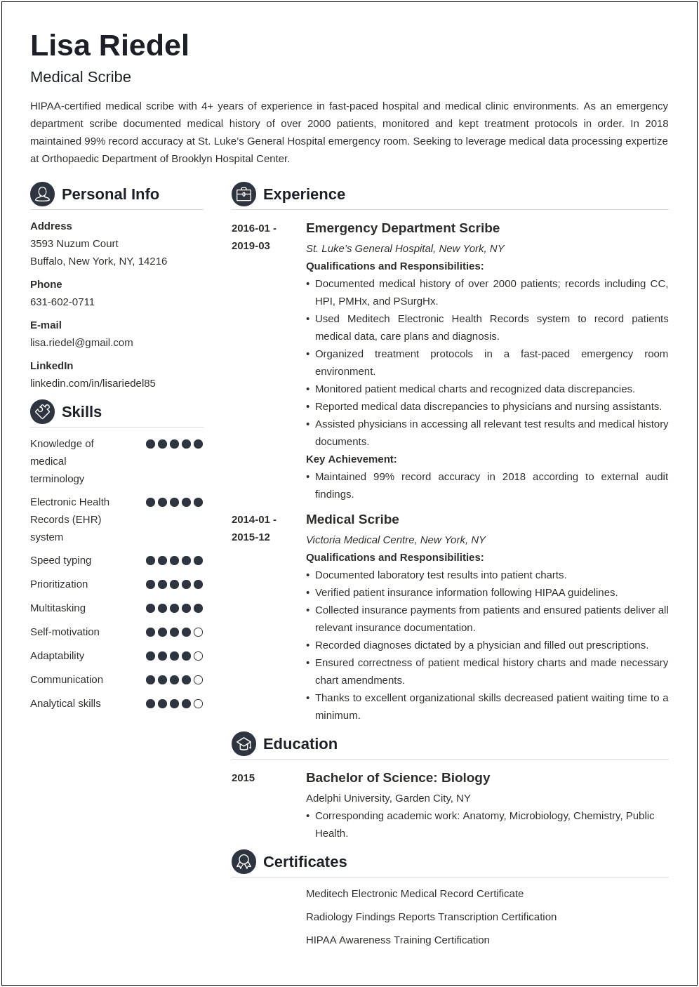 Example Resume Applying For Medical Scribe