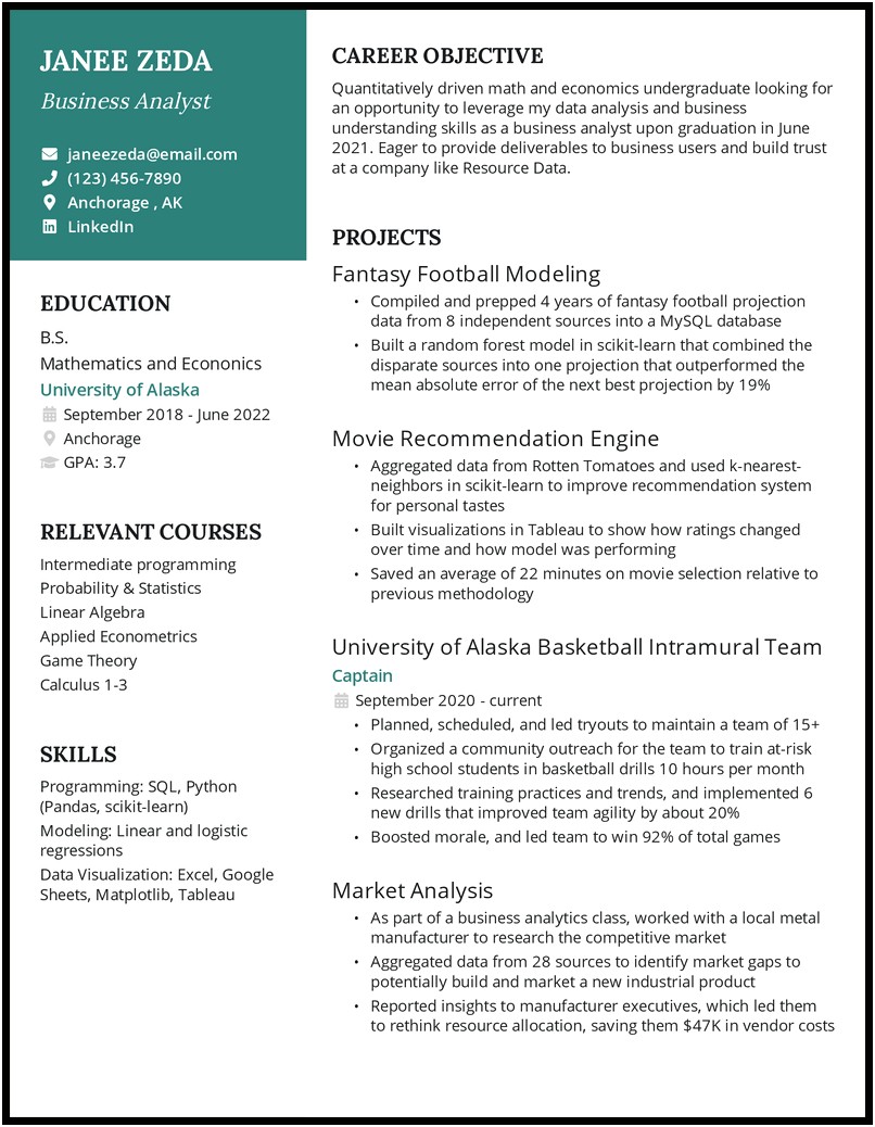 Example Resume For Current College Student