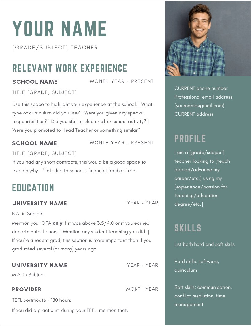 Example Resume For English Teacher In China