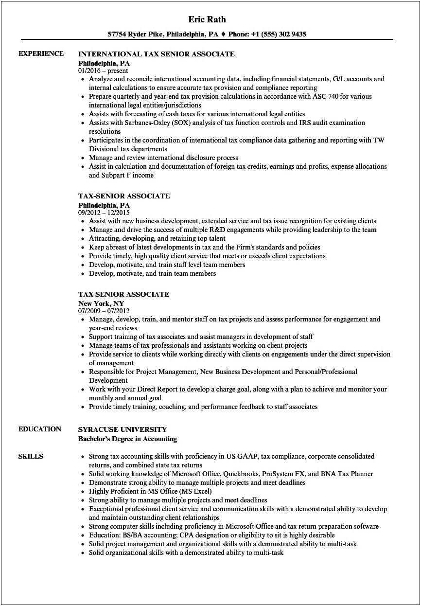 Example Resume For Tax Support Associate