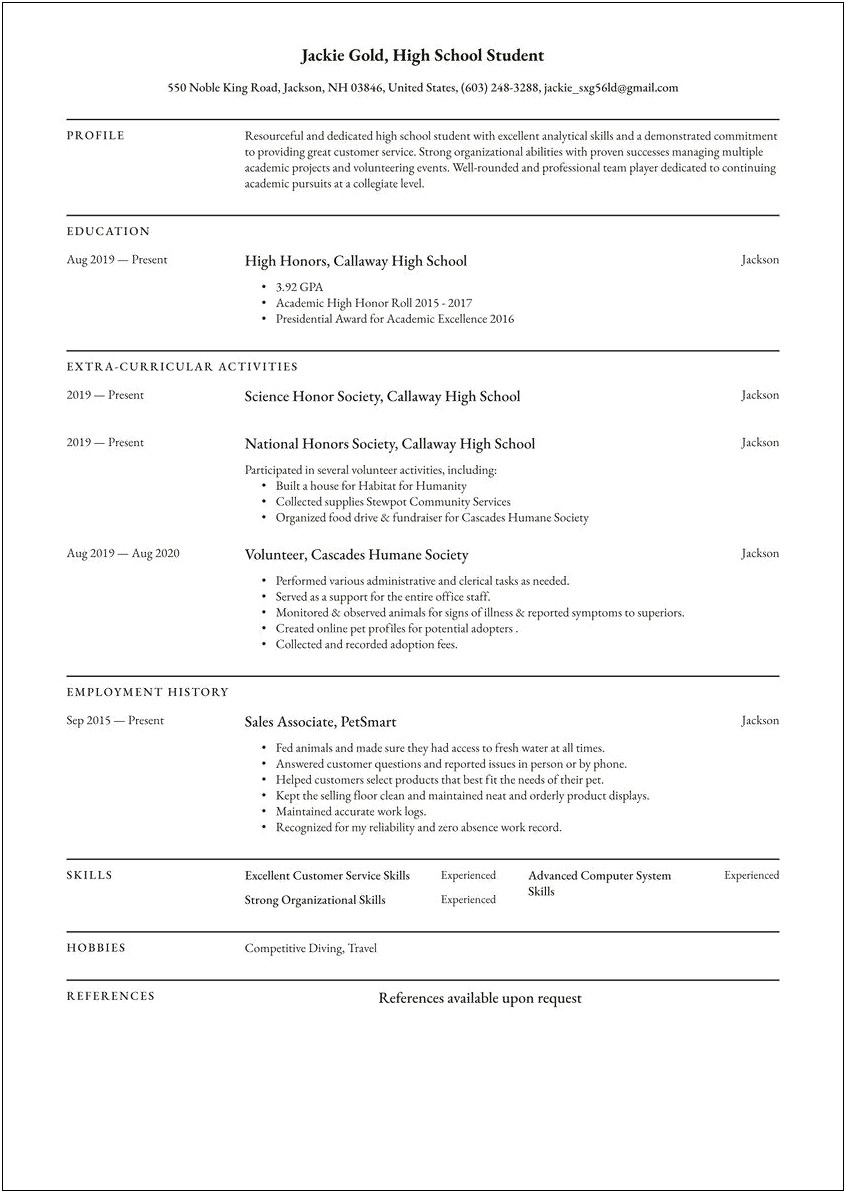 Example Resume For Teenager First Job