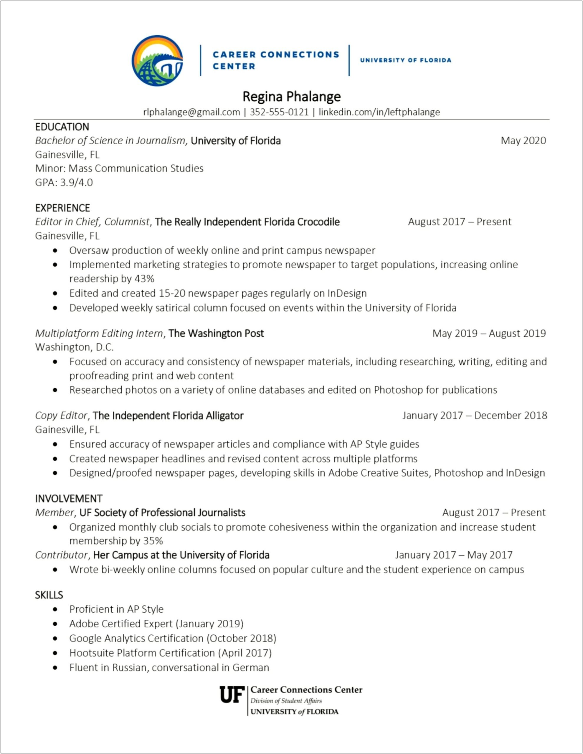 Example Resume For University Student In America