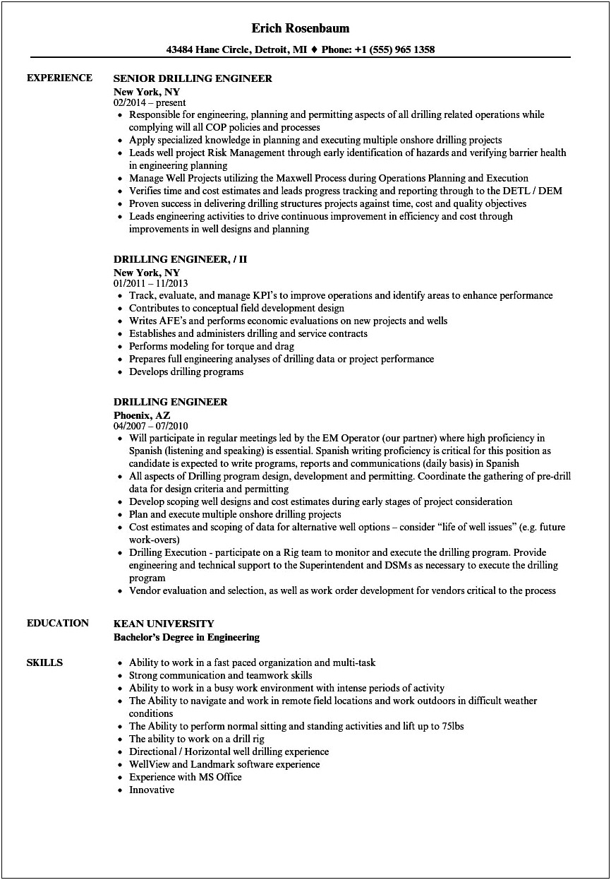 Example Resume For Veteran Petroleum Engineer