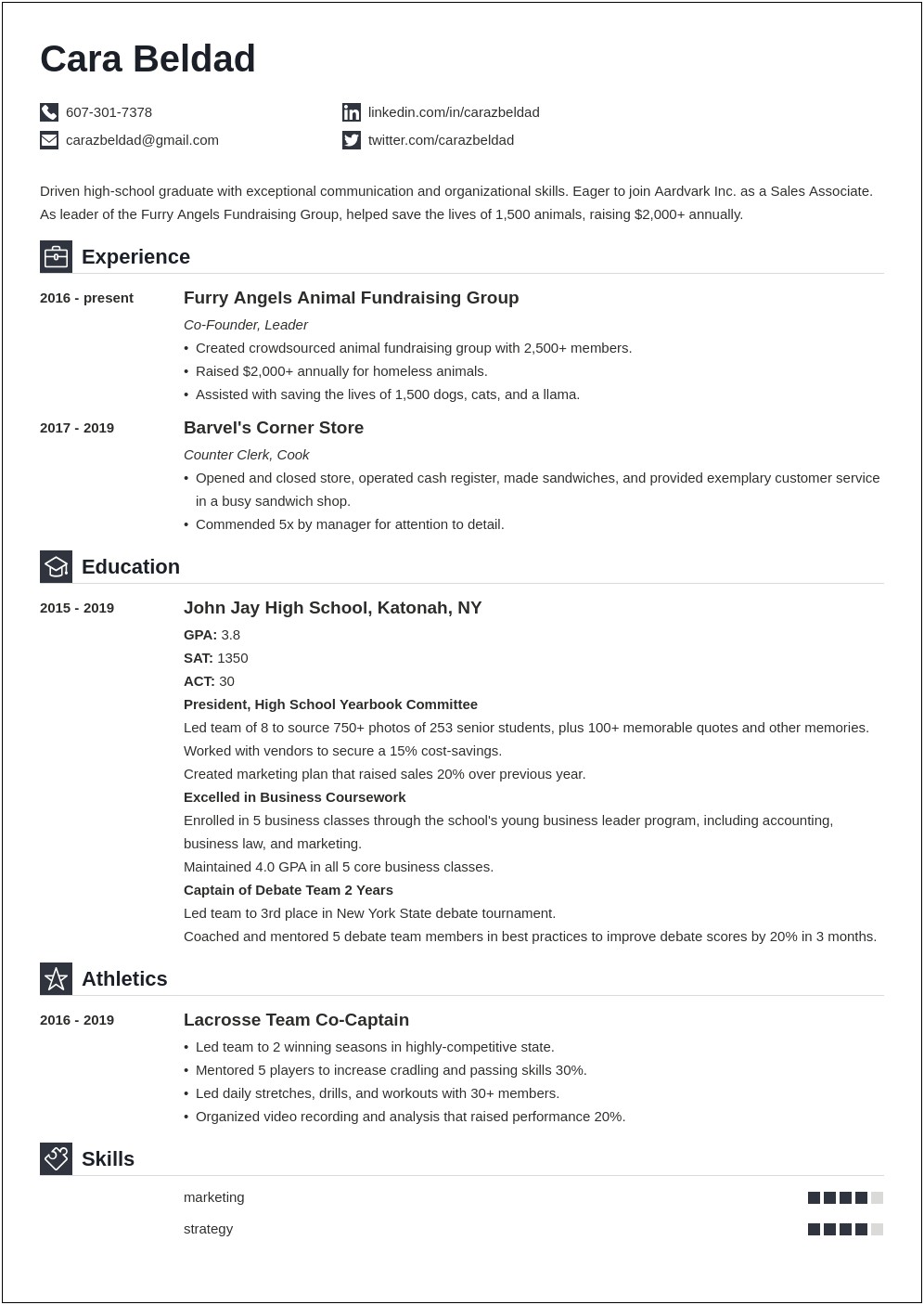 Example Resume Letter From A High School Student