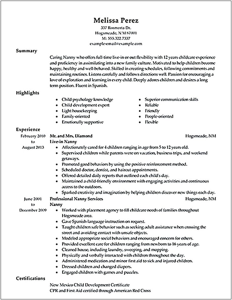 Example Resume Never Had A Job Babaysitter