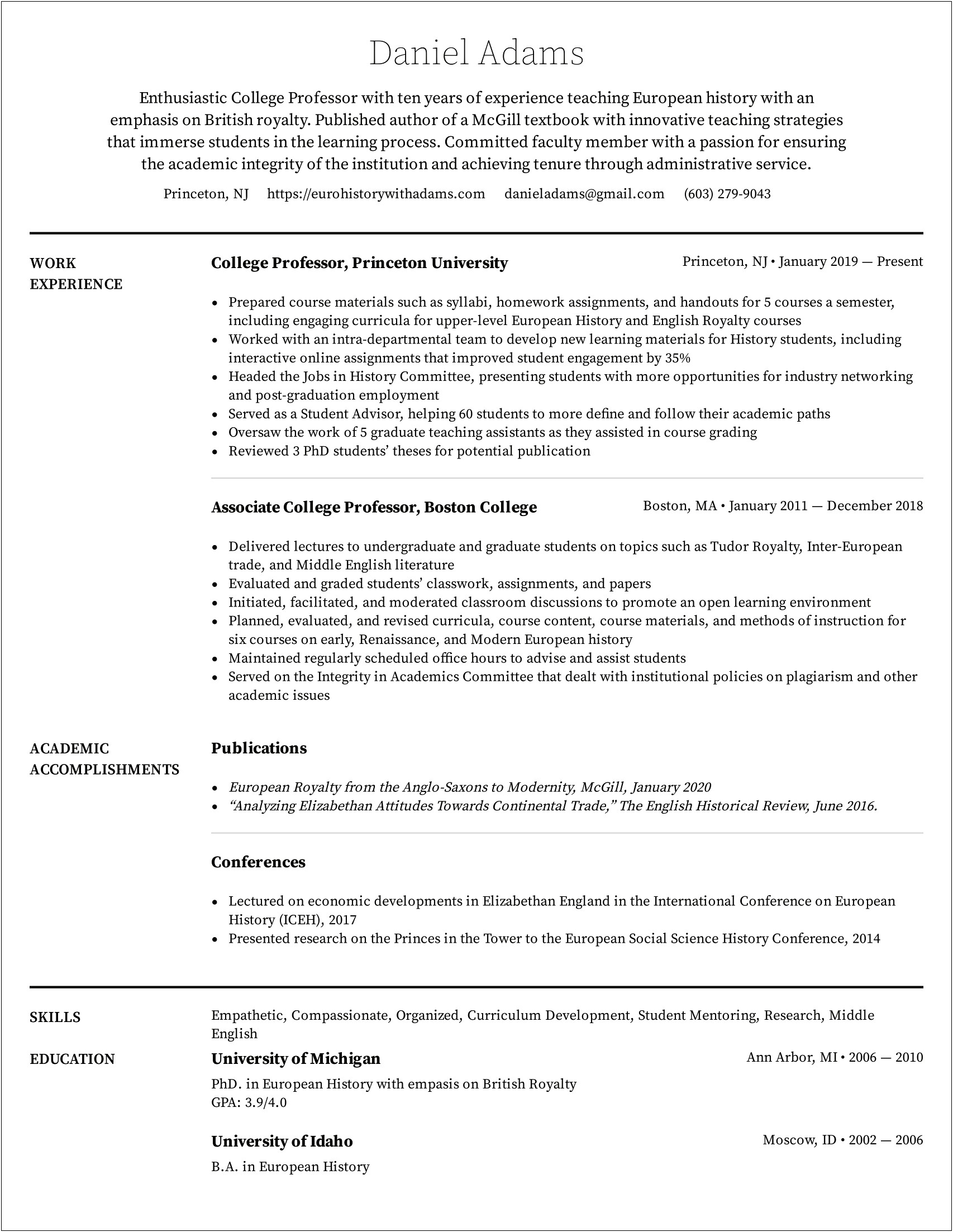 Example Resume Of College Teacher Assistant