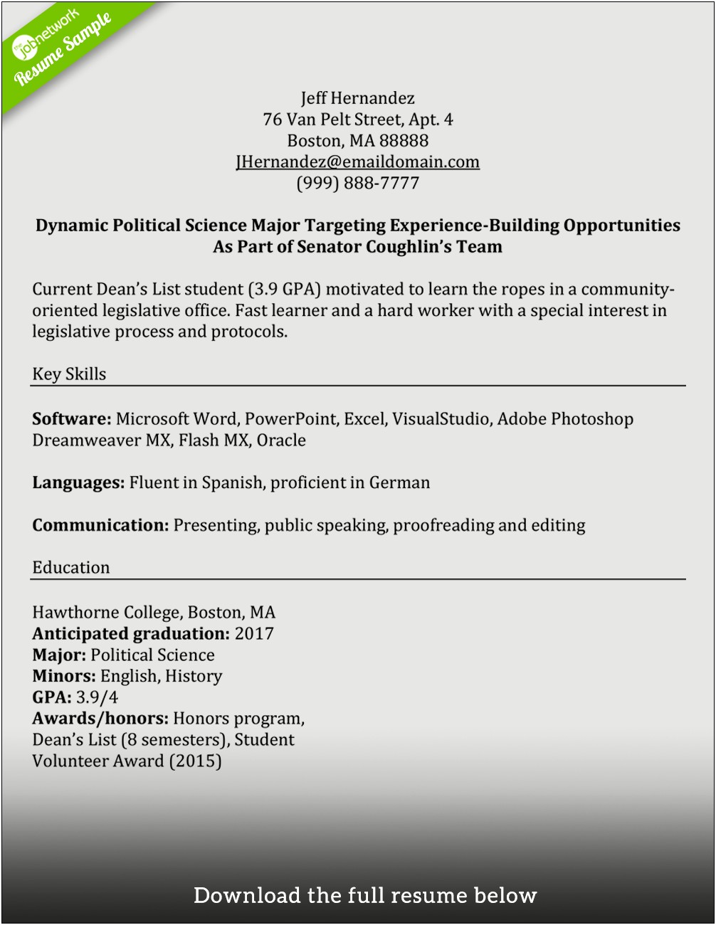 Example Resume While In College For Internship