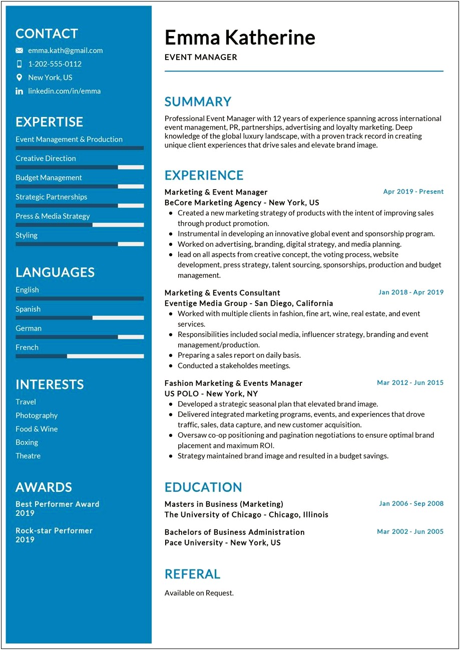 Example Skills For Event Manager Resume