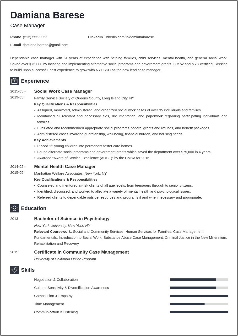 Example Social Worker Homeless Resume Profile