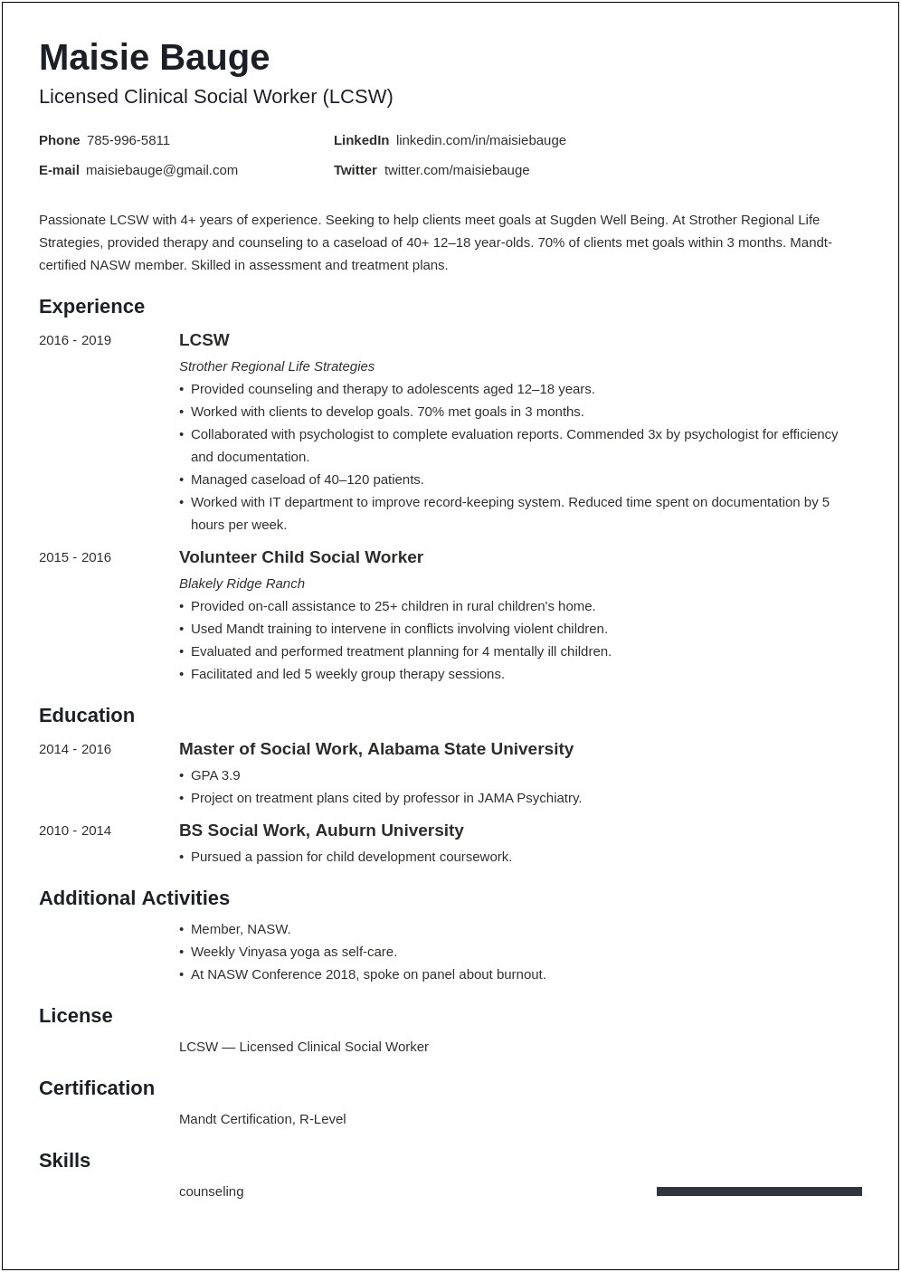 Example Summary Statement For Resume Counselor