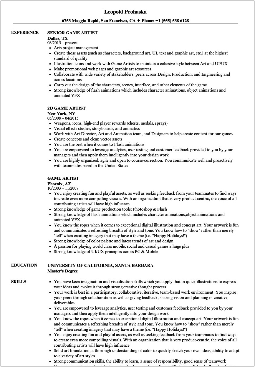 Examples Artist Resume With Murals Example