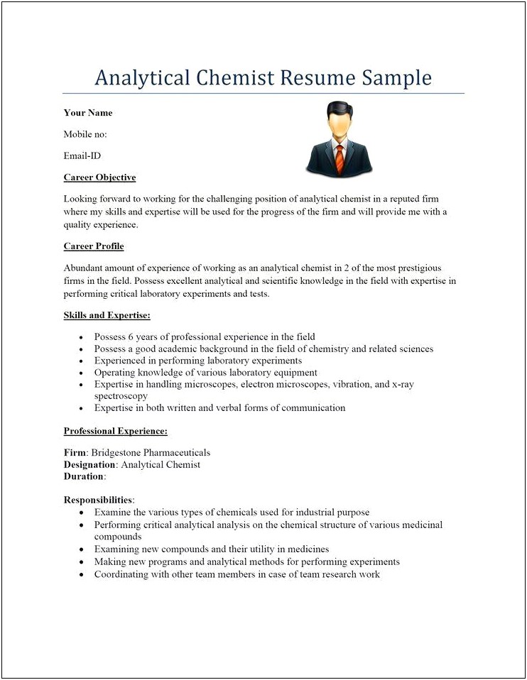 Examples For Chemistry Academic Career Based Resume