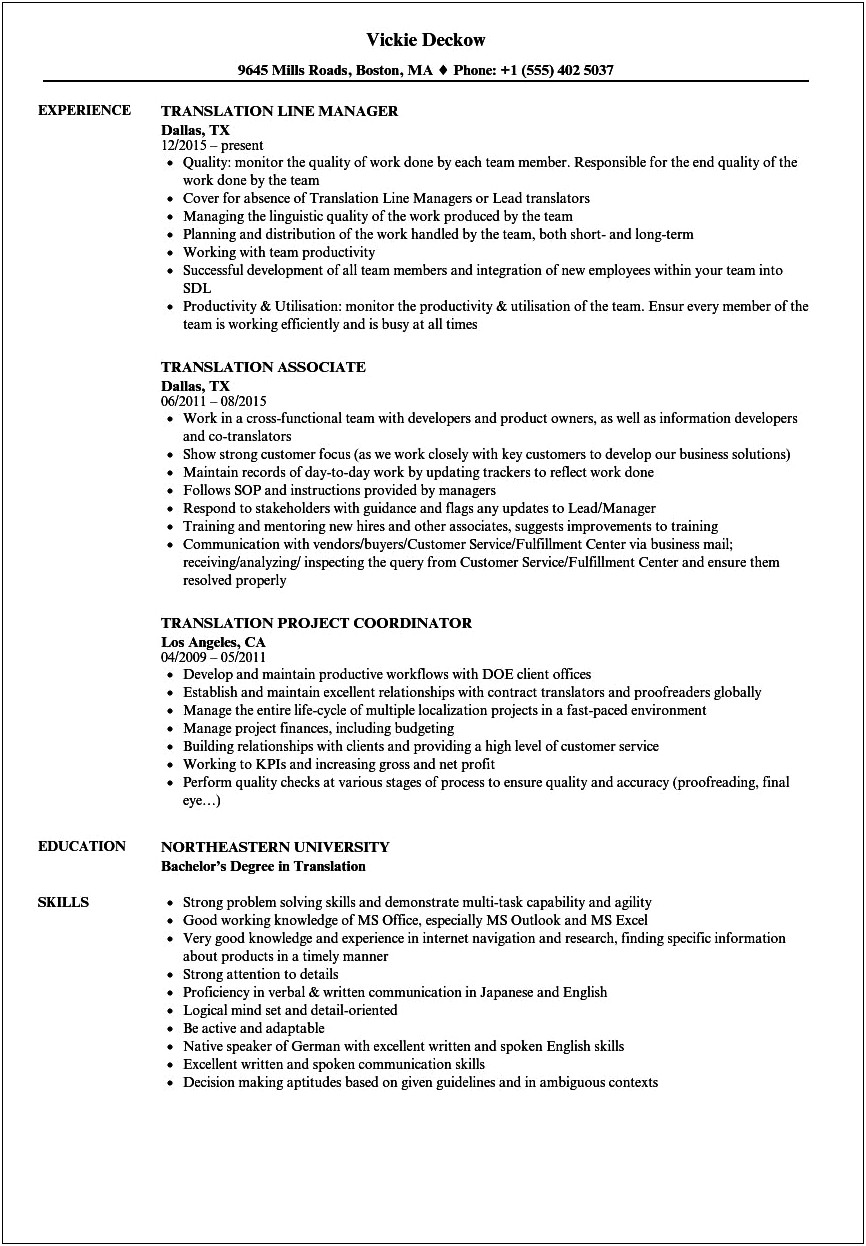 Examples For Resumes In An Interpreter Job