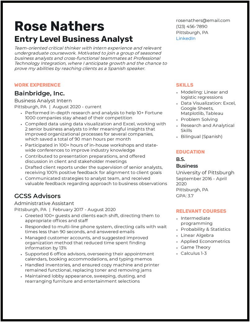 Examples Of A Bsa Analyst Resume