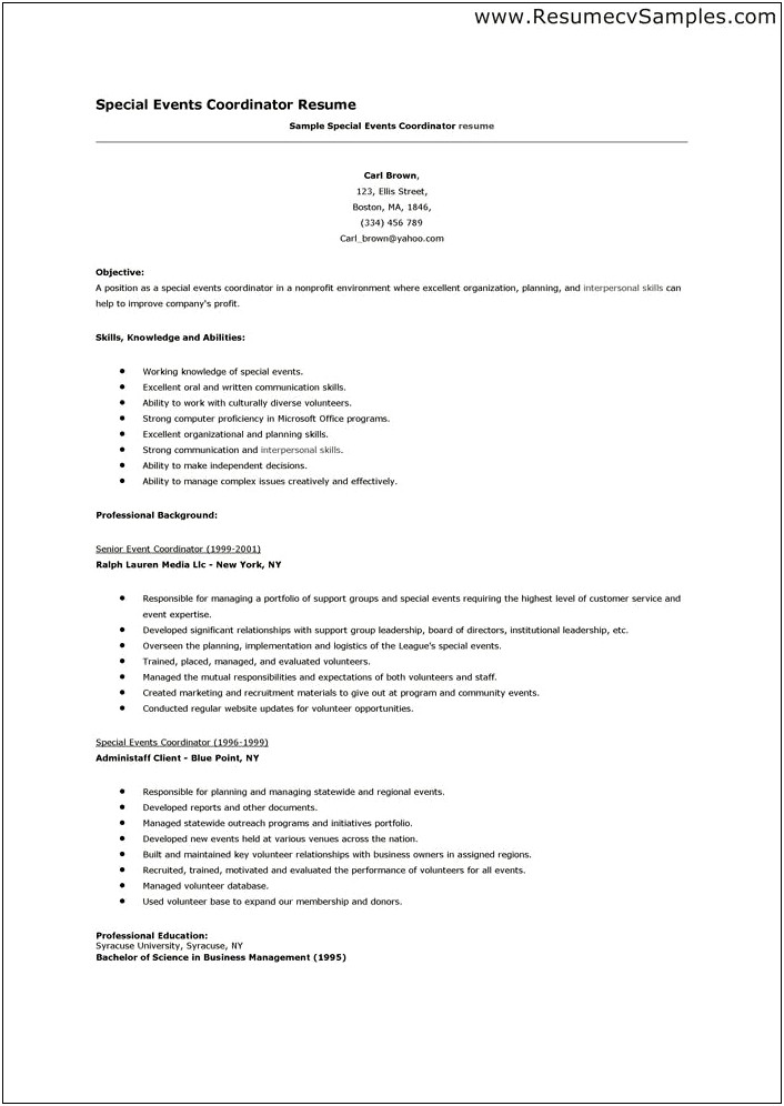 Examples Of A Volunteer Organizer Resume