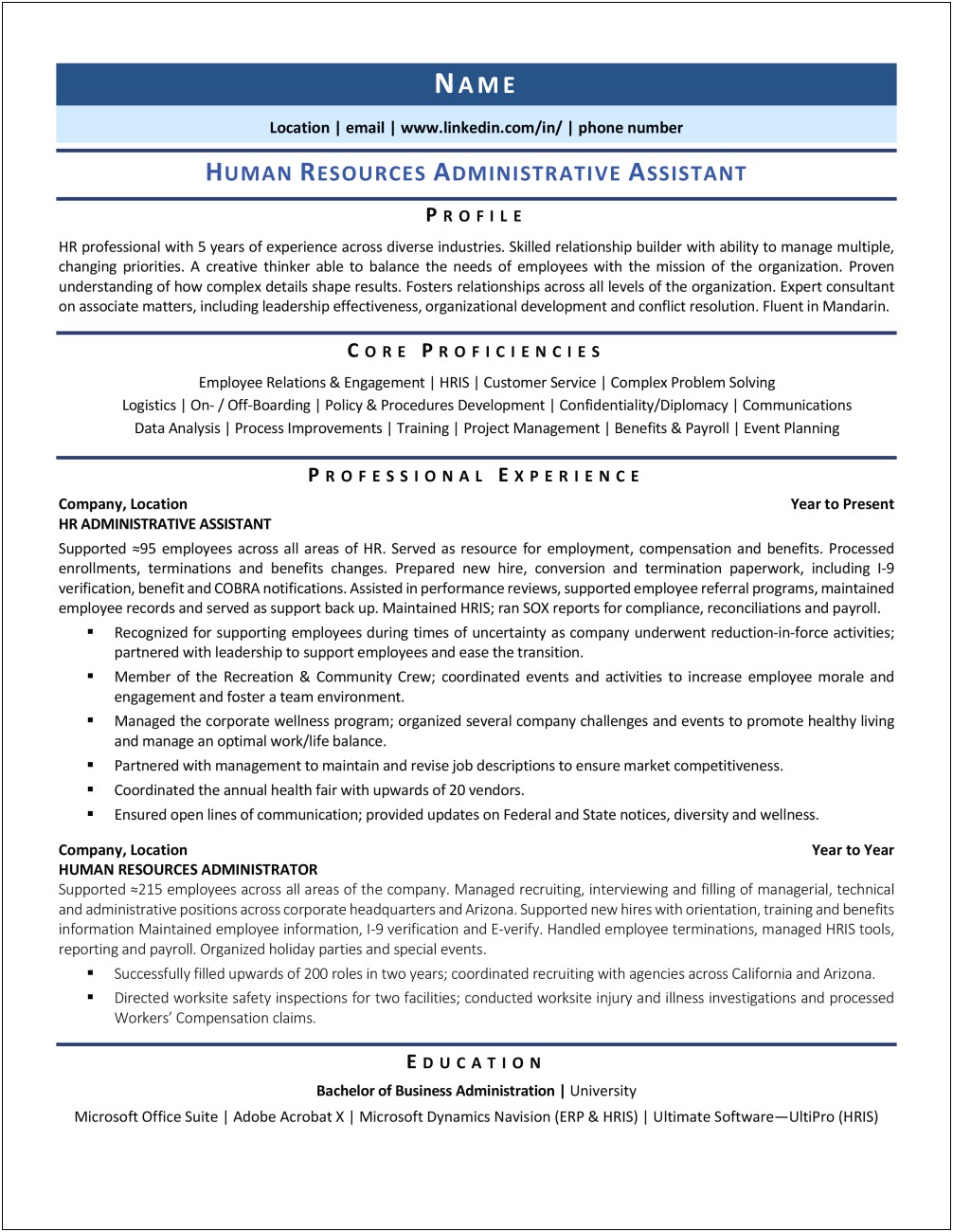 Examples Of Admin Professiosnal Summary Resume