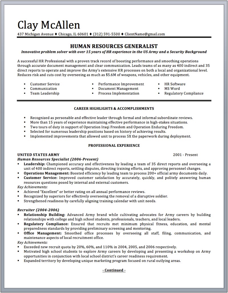 Examples Of An Army Wife On A Resume