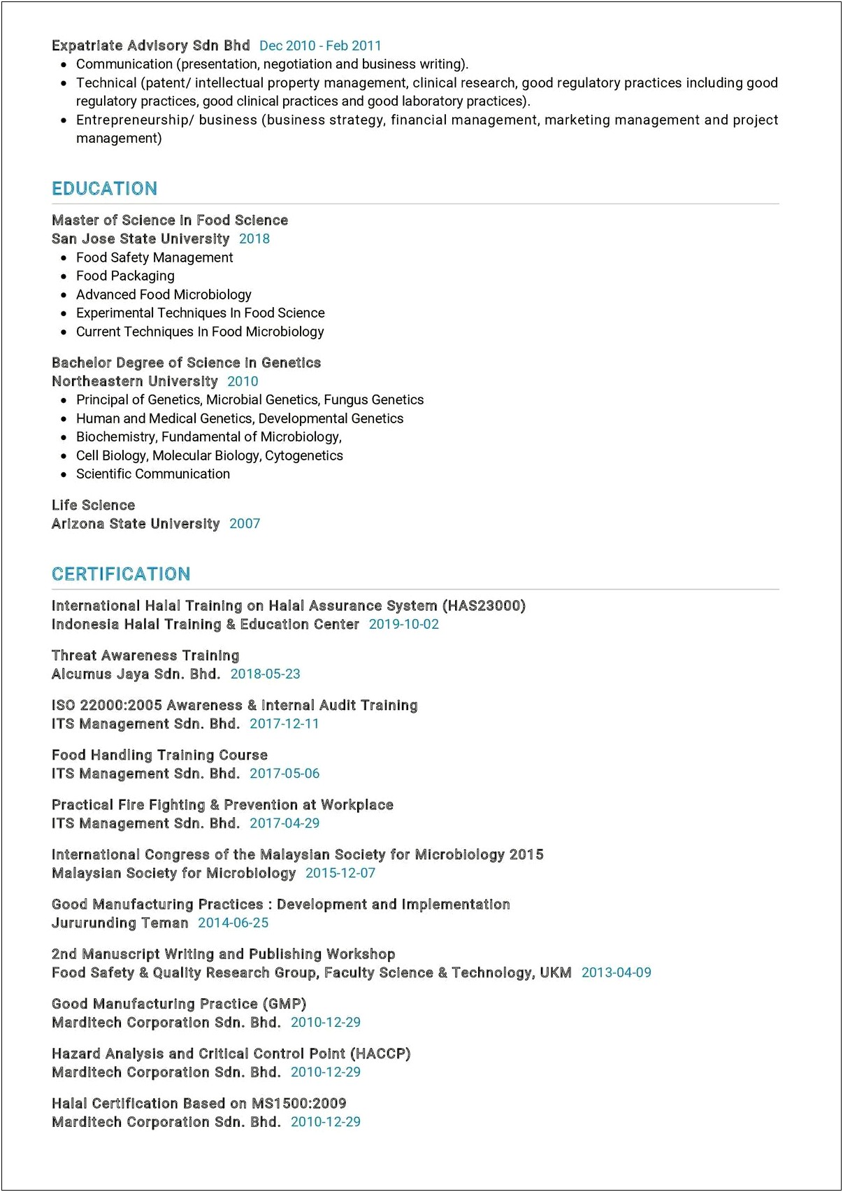 Examples Of Bio In A Resume