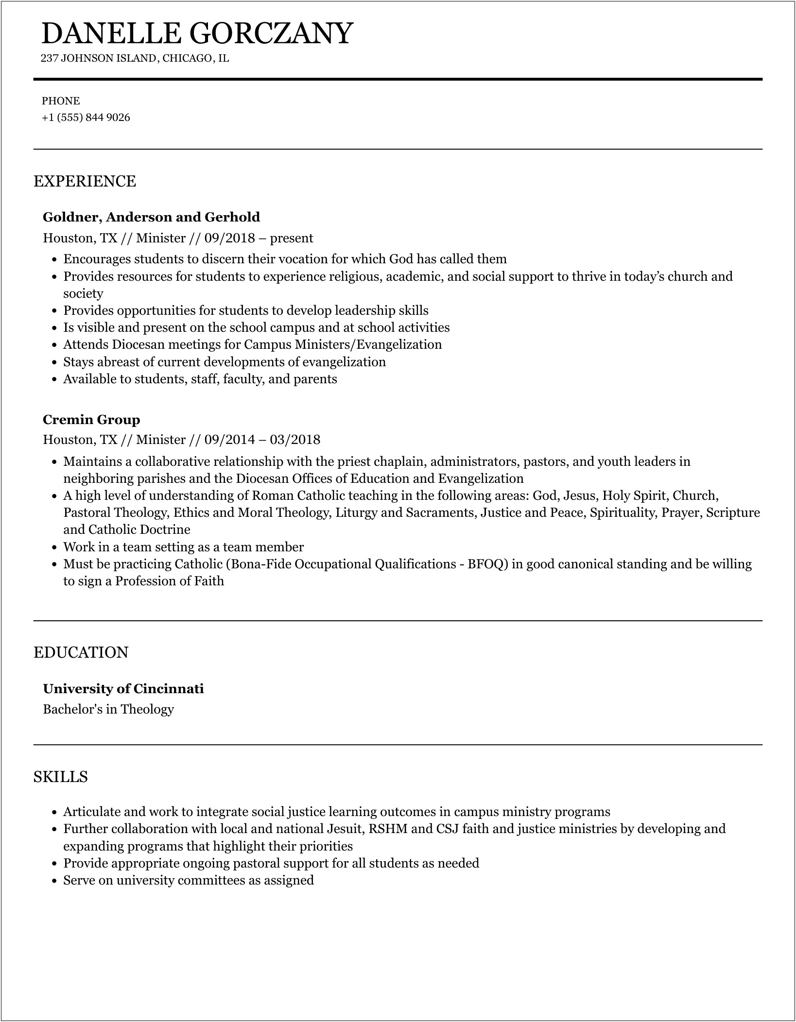 Examples Of Childrens Minster Resume Objective