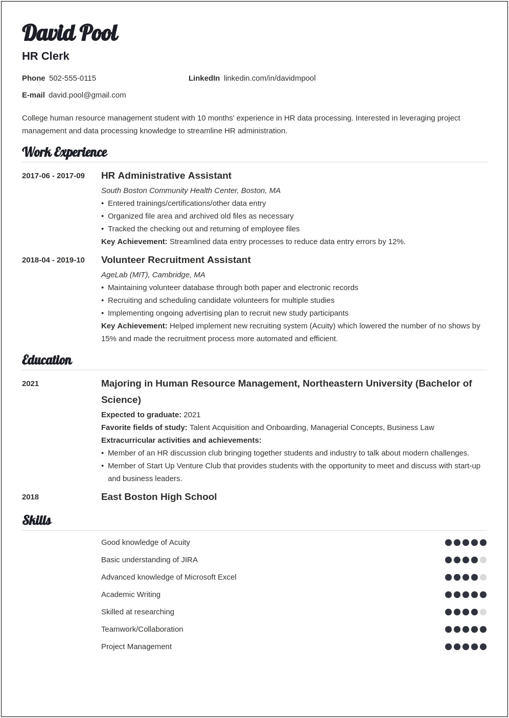 Examples Of College History On Resume